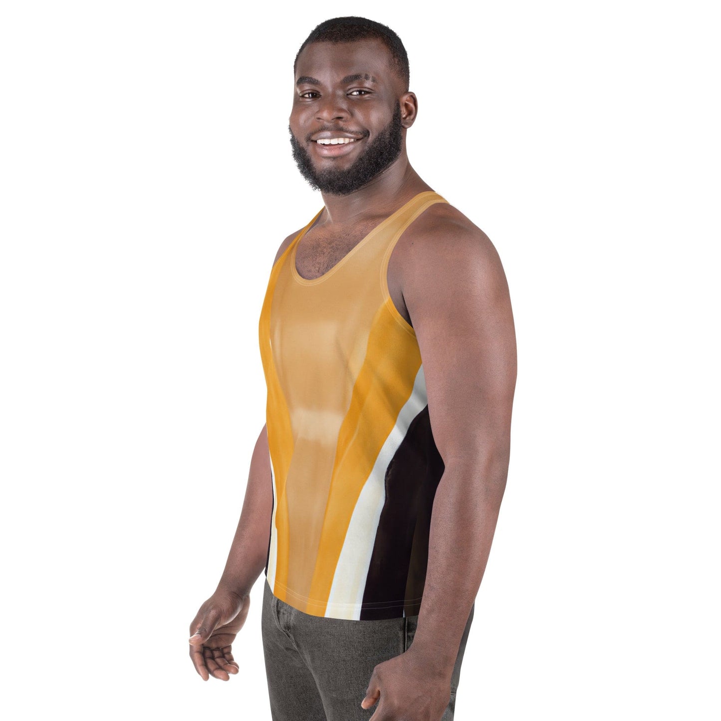 Mens Stretch Fit Tank Top - Yellow Brown Abstract Pattern