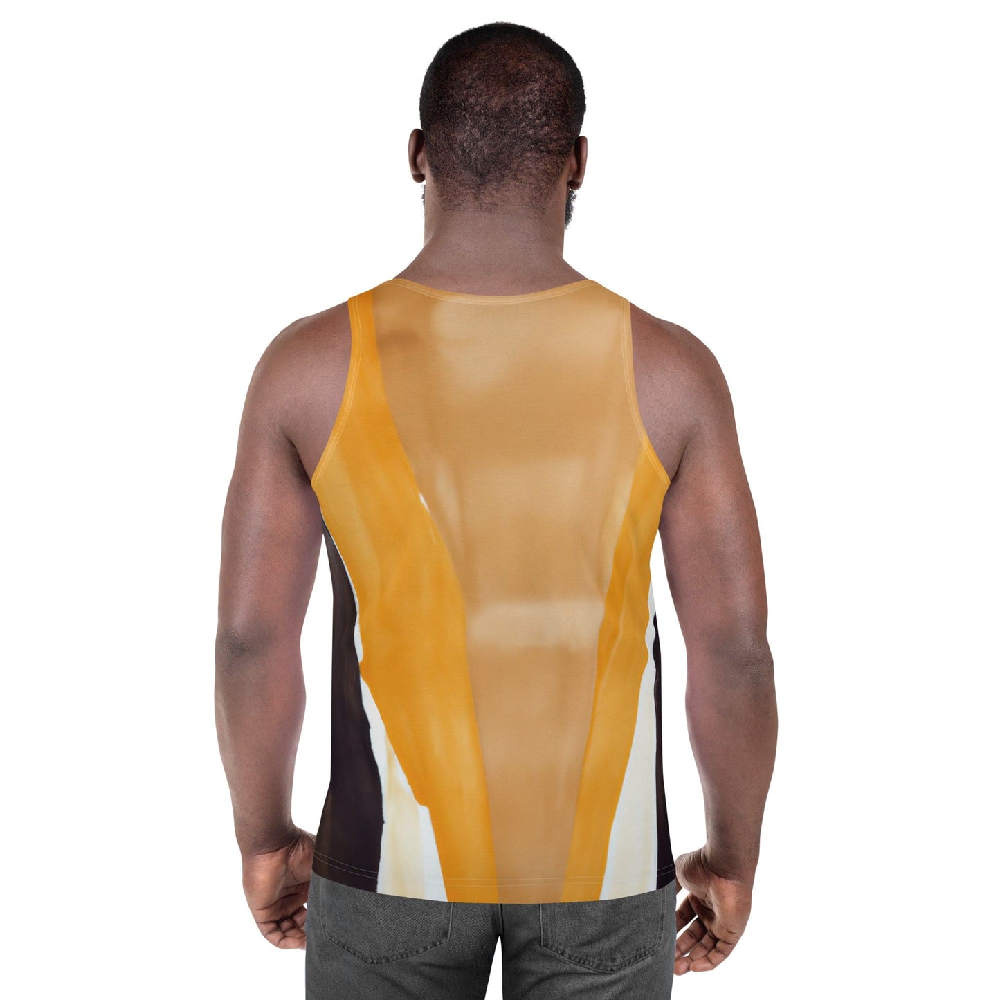 Mens Stretch Fit Tank Top - Yellow Brown Abstract Pattern