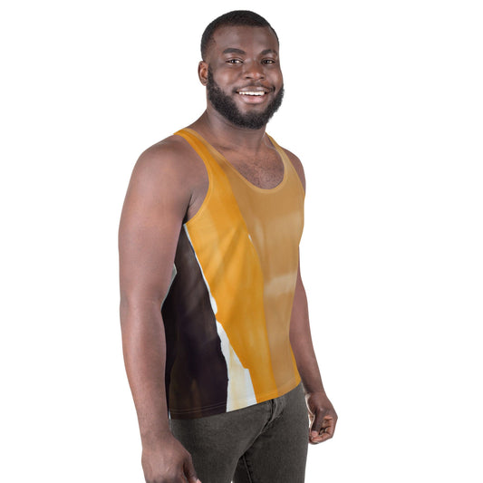 Mens Stretch Fit Tank Top - Yellow Brown Abstract Pattern