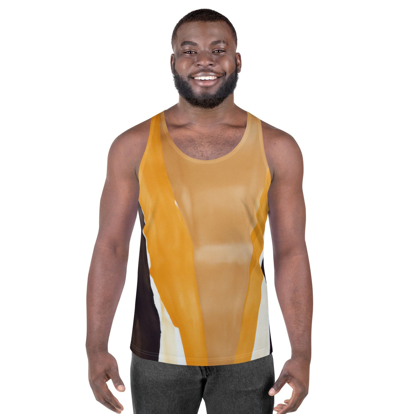 Mens Stretch Fit Tank Top - Yellow Brown Abstract Pattern