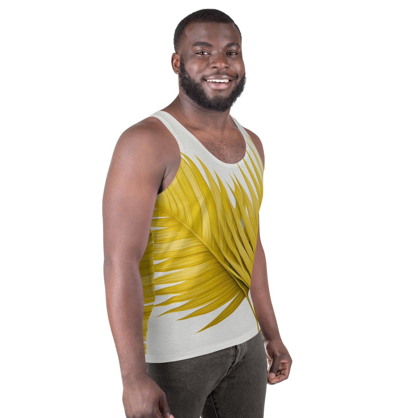 Mens Stretch Fit Tank Top - Yellow Palm Leaves