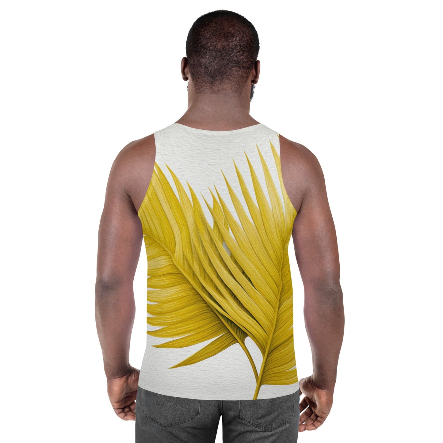 Mens Stretch Fit Tank Top - Yellow Palm Leaves