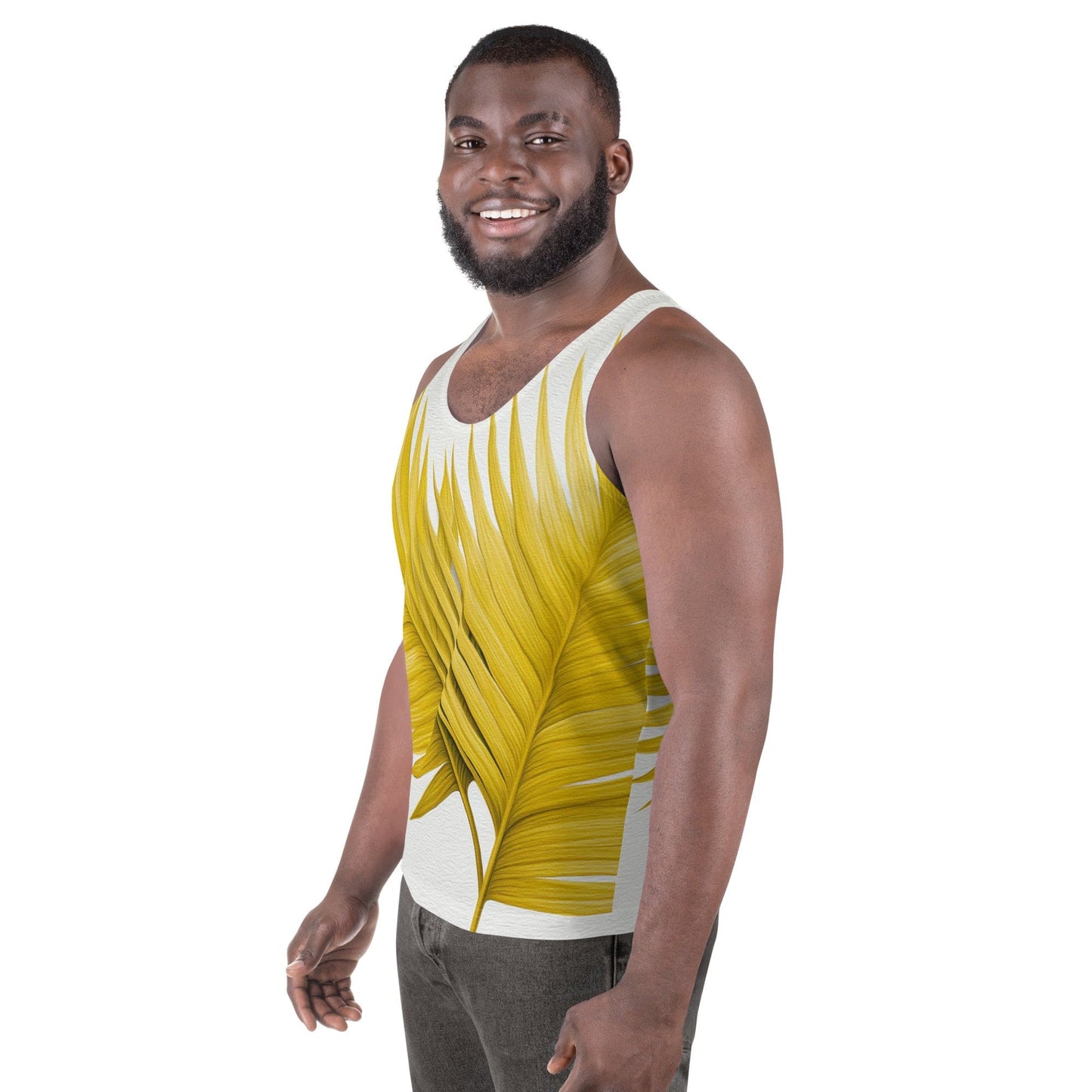 Mens Stretch Fit Tank Top - Yellow Palm Leaves