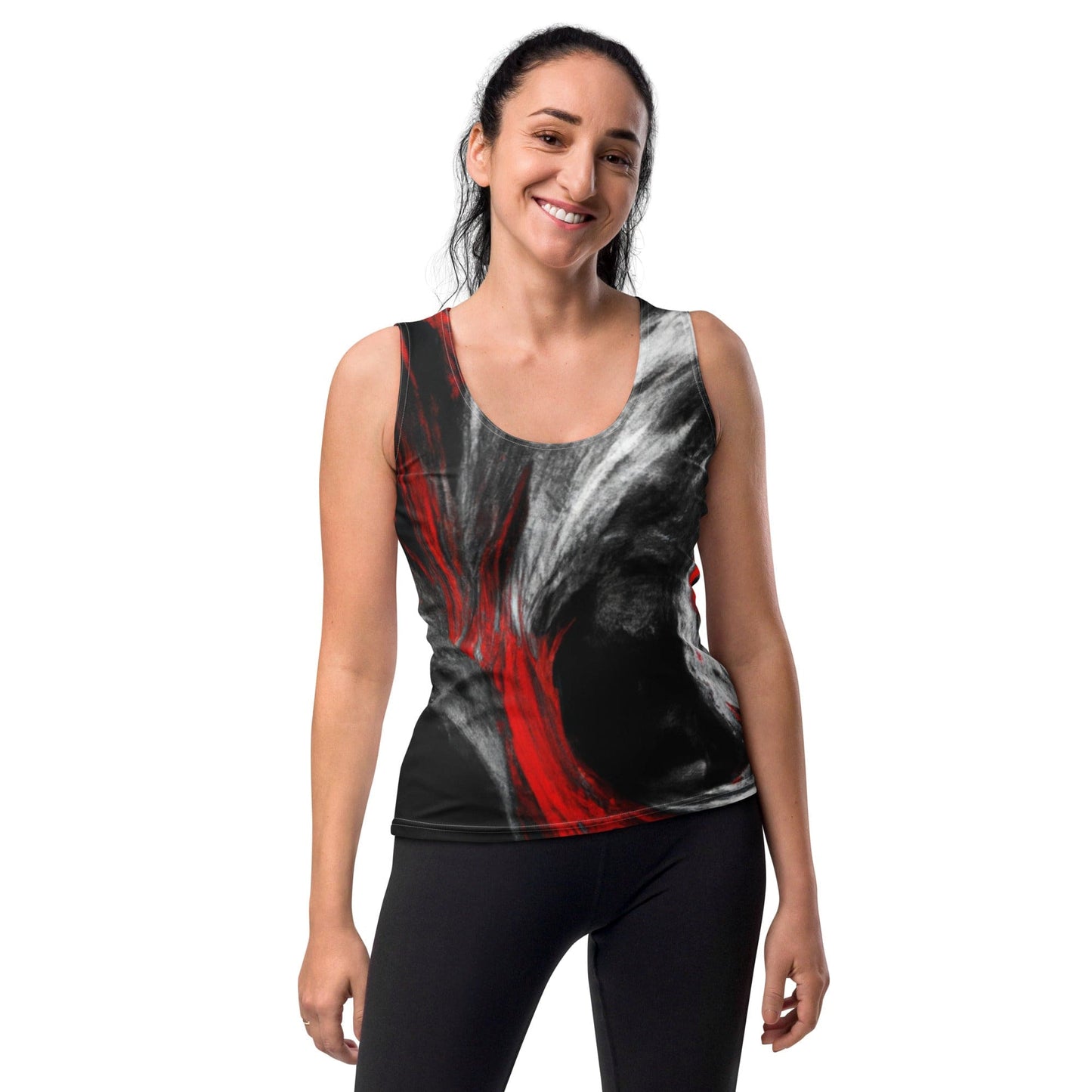 Womens Stretch Fit Tank Top - Decorative Black Red White Abstract