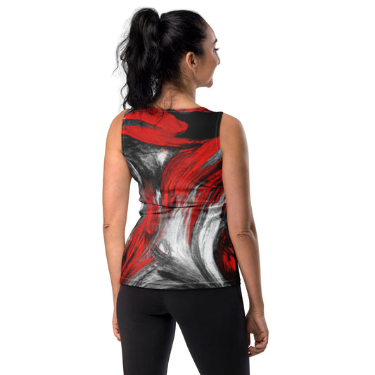Womens Stretch Fit Tank Top - Decorative Black Red White Abstract